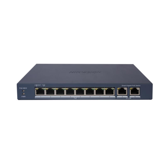 Hikvision Hikvision 8-port smart gigabit POE switch 110w POE budget  Hikvision topology management  2 gigabit RJ45 uplinks 